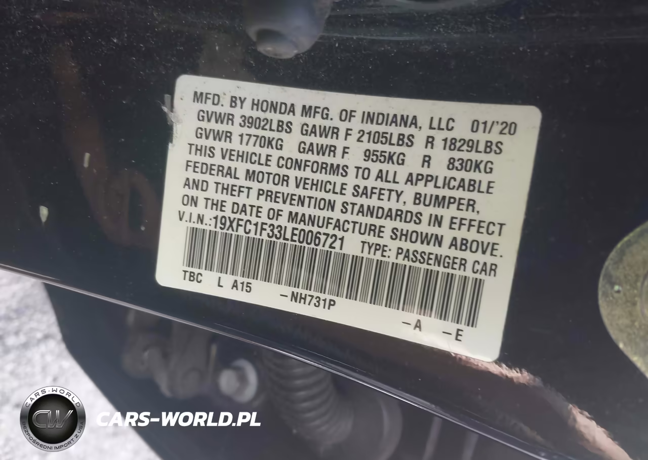 2020 Honda Civic Ex VIN:19XFC1F33LE006721 - 9