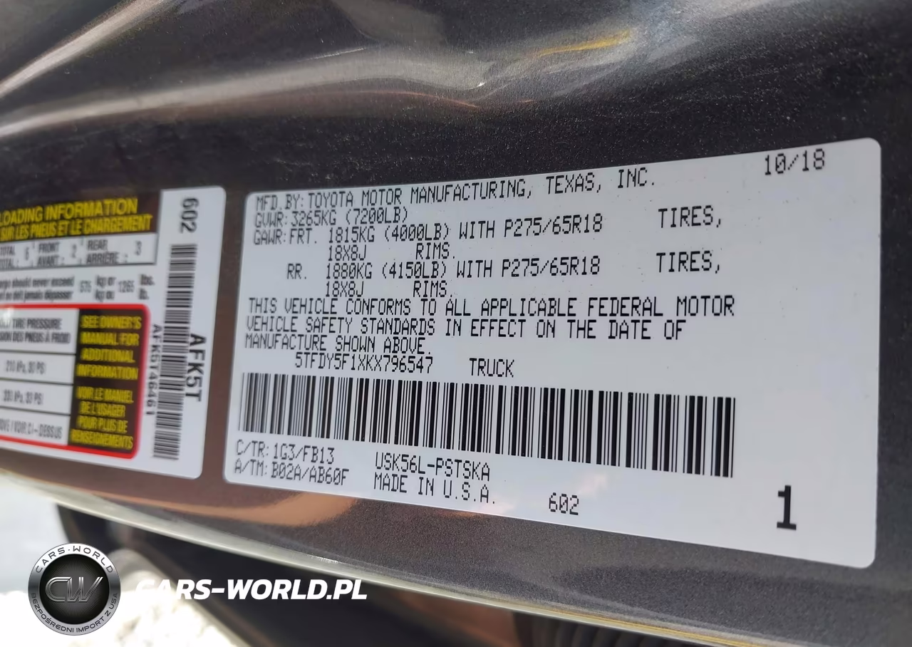 2019 Toyota Tundra Sr5 5.7L V8 VIN:5TFDY5F1XKX796547 - 9