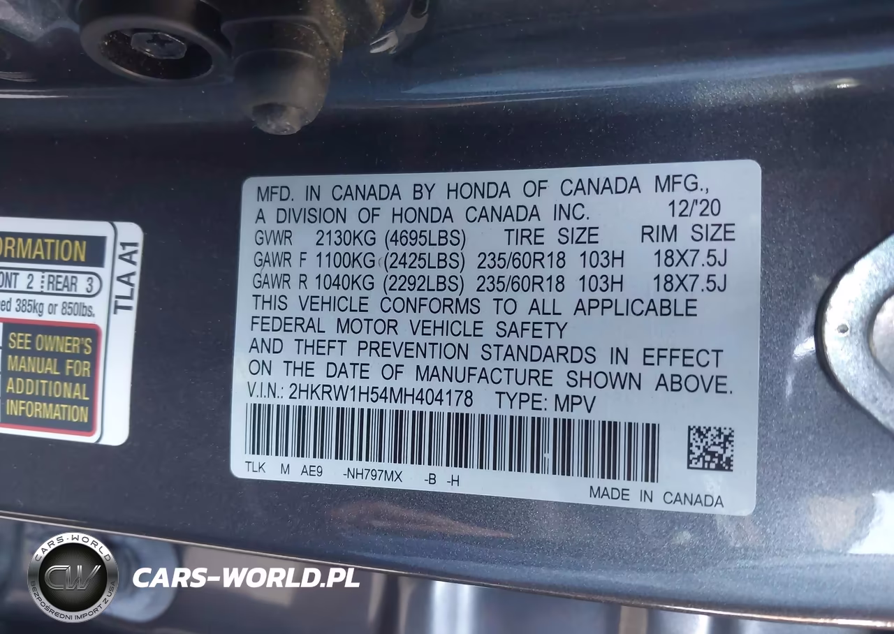 2021 Honda Cr-V 2Wd Ex VIN:2HKRW1H54MH404178 - 9