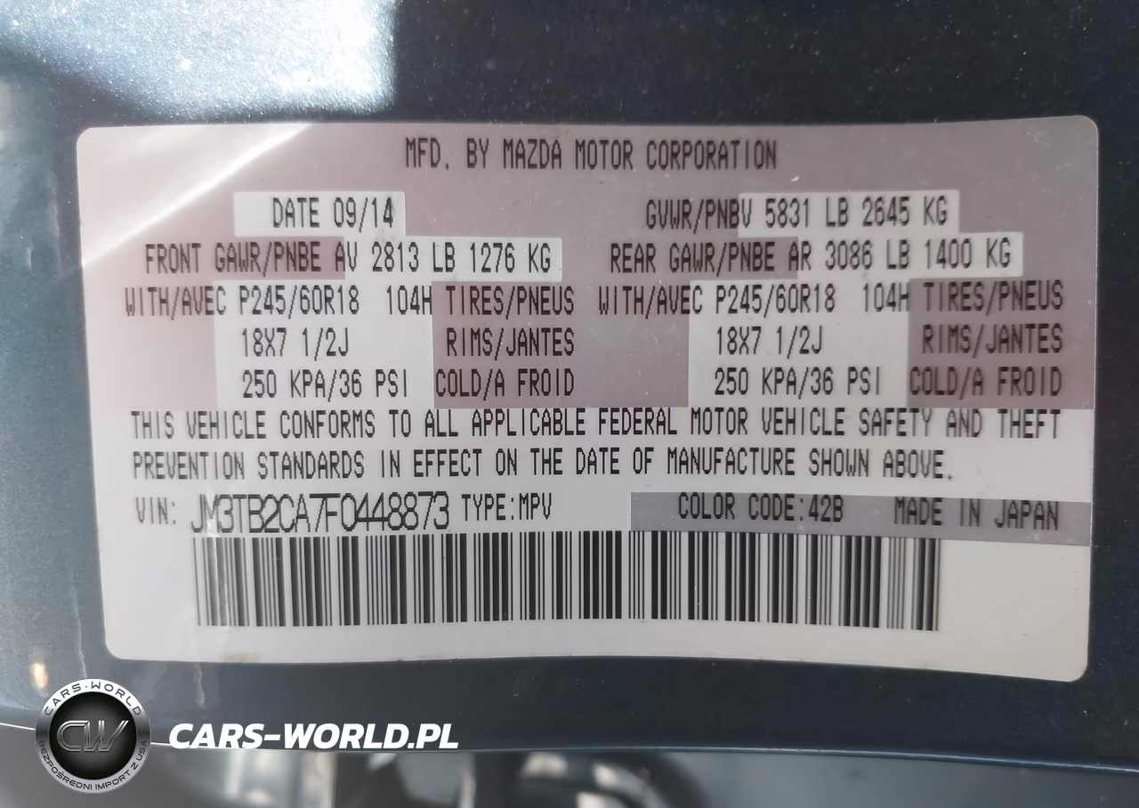 2015 Mazda Cx-9 Touring VIN:JM3TB2CA7F0448873 - 9