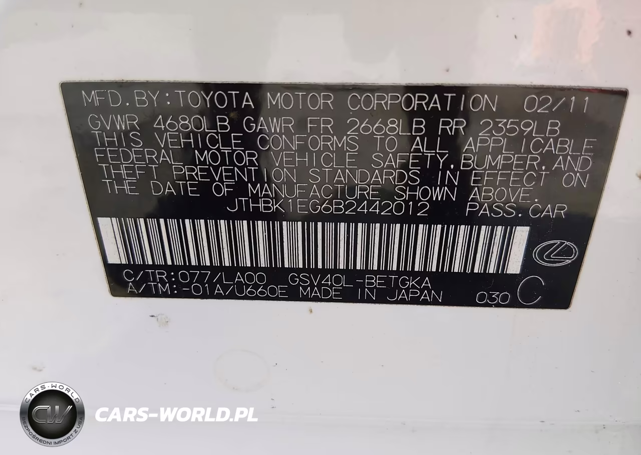 2011 Lexus Es 350 VIN:JTHBK1EG6B2442012 - 9