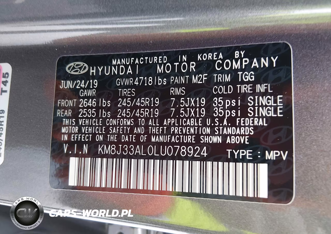 2020 Hyundai Tucson Sport VIN:KM8J33AL0LU078924 - 9