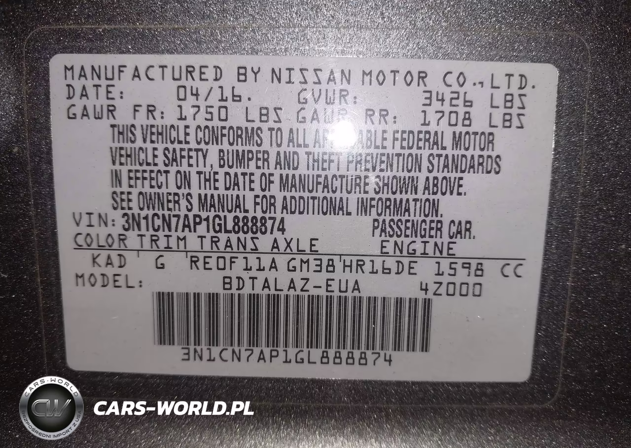 2016 Nissan Versa 1.6 S+ VIN:3N1CN7AP1GL888874 - 9