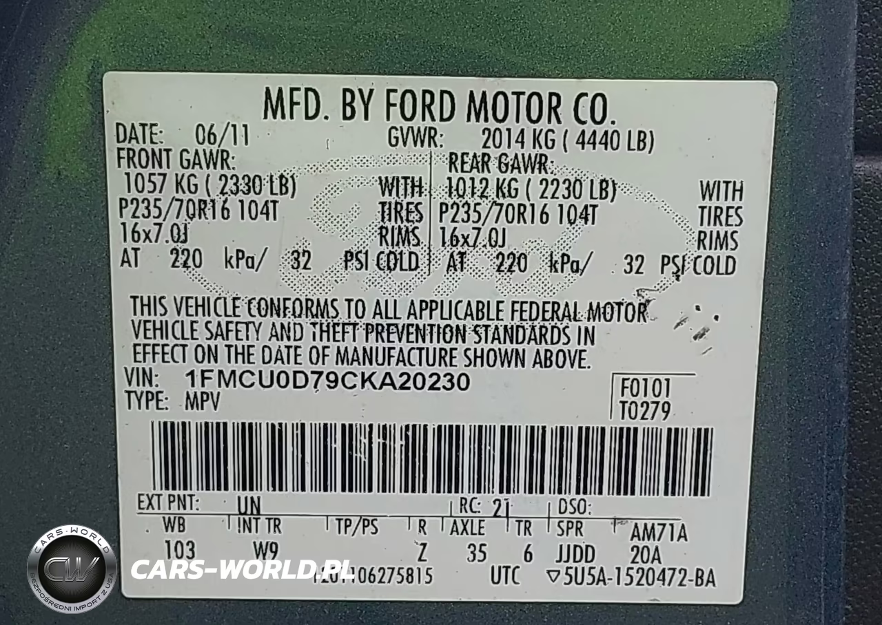 2012 Ford Escape Xlt VIN:1FMCU0D79CKA20230 - 9