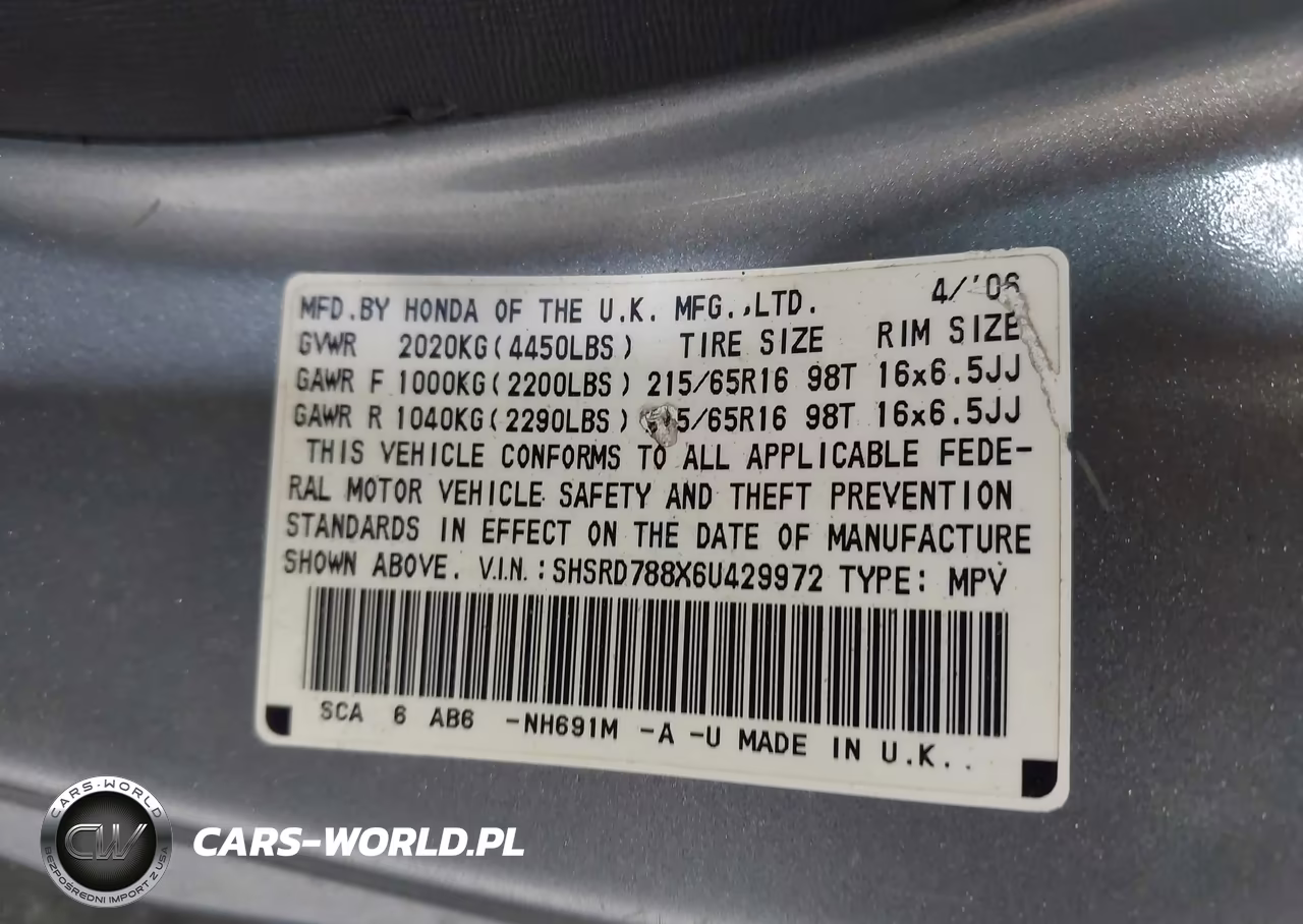 2006 Honda Cr-V Ex VIN:SHSRD788X6U429972 - 9