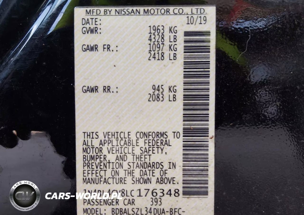 2020 Nissan Altima Sr Fwd VIN:1N4BL4CV8LC176348 - 9