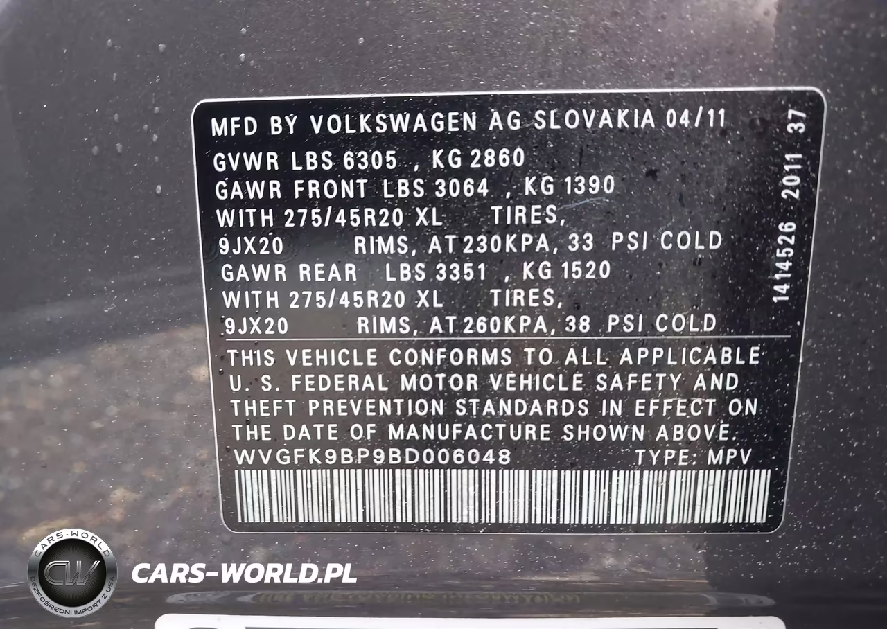 2011 Volkswagen Touareg Tdi Executive VIN:WVGFK9BP9BD006048 - 9