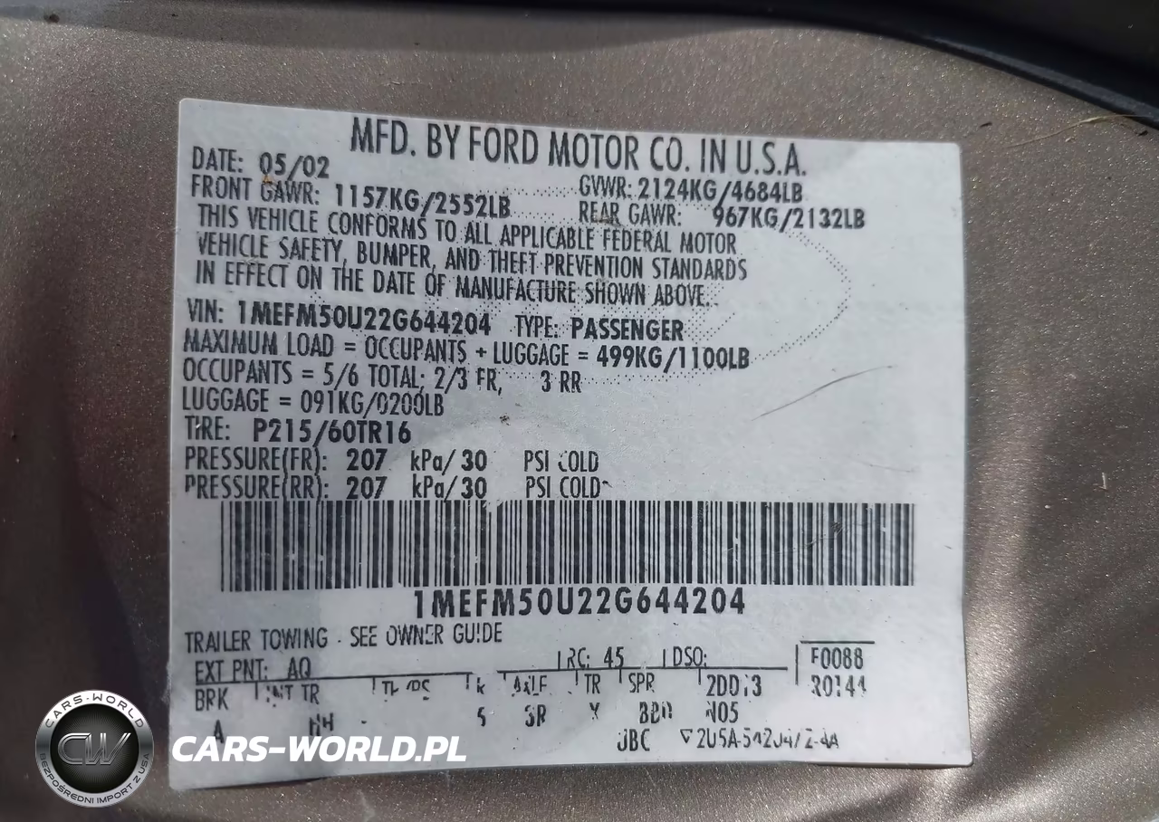 2002 Mercury Sable Gs VIN:1MEFM50U22G644204 - 9