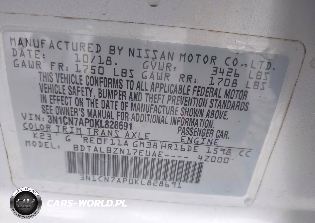 2019 Nissan Versa 1.6 Sv VIN:3N1CN7AP0KL828691 - 9