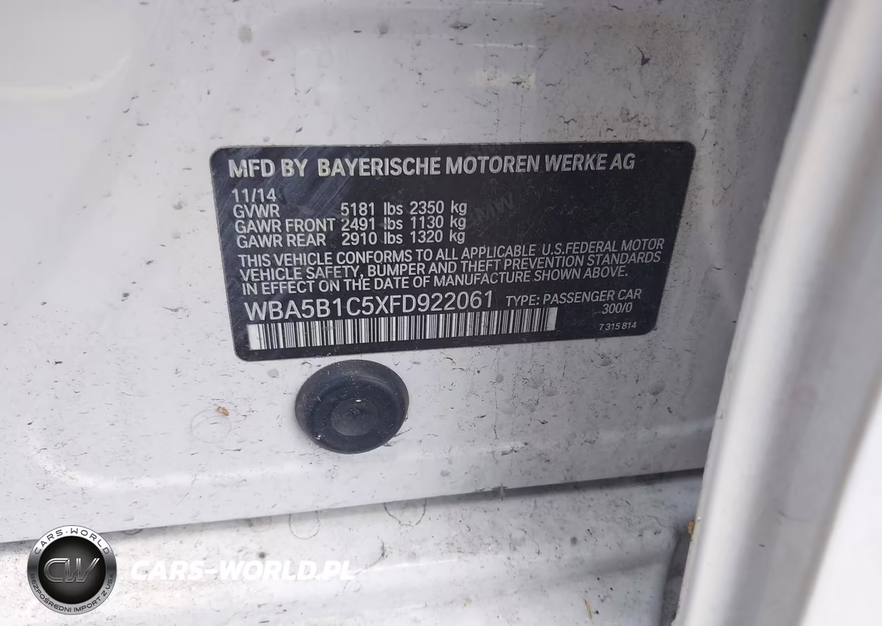 2015 BMW 535I VIN:WBA5B1C5XFD922061 - 9