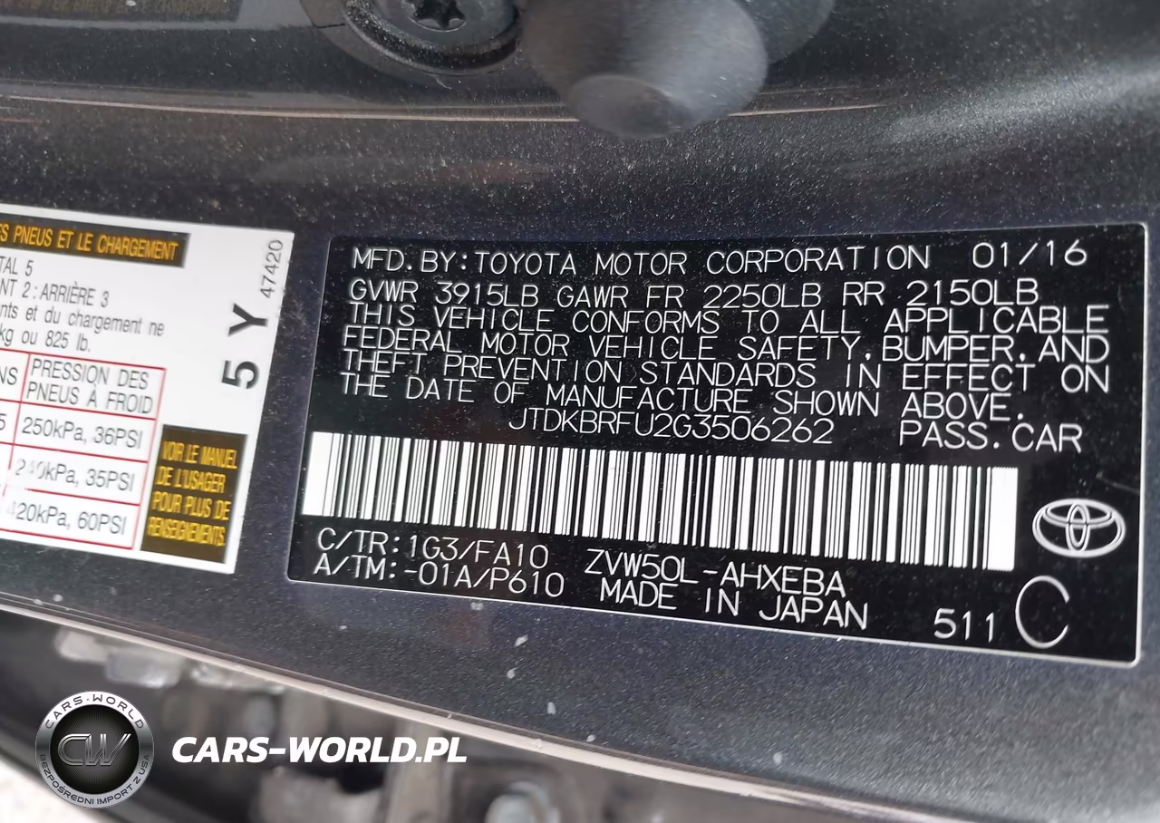 2016 Toyota Prius Two VIN:JTDKBRFU2G3506262 - 9
