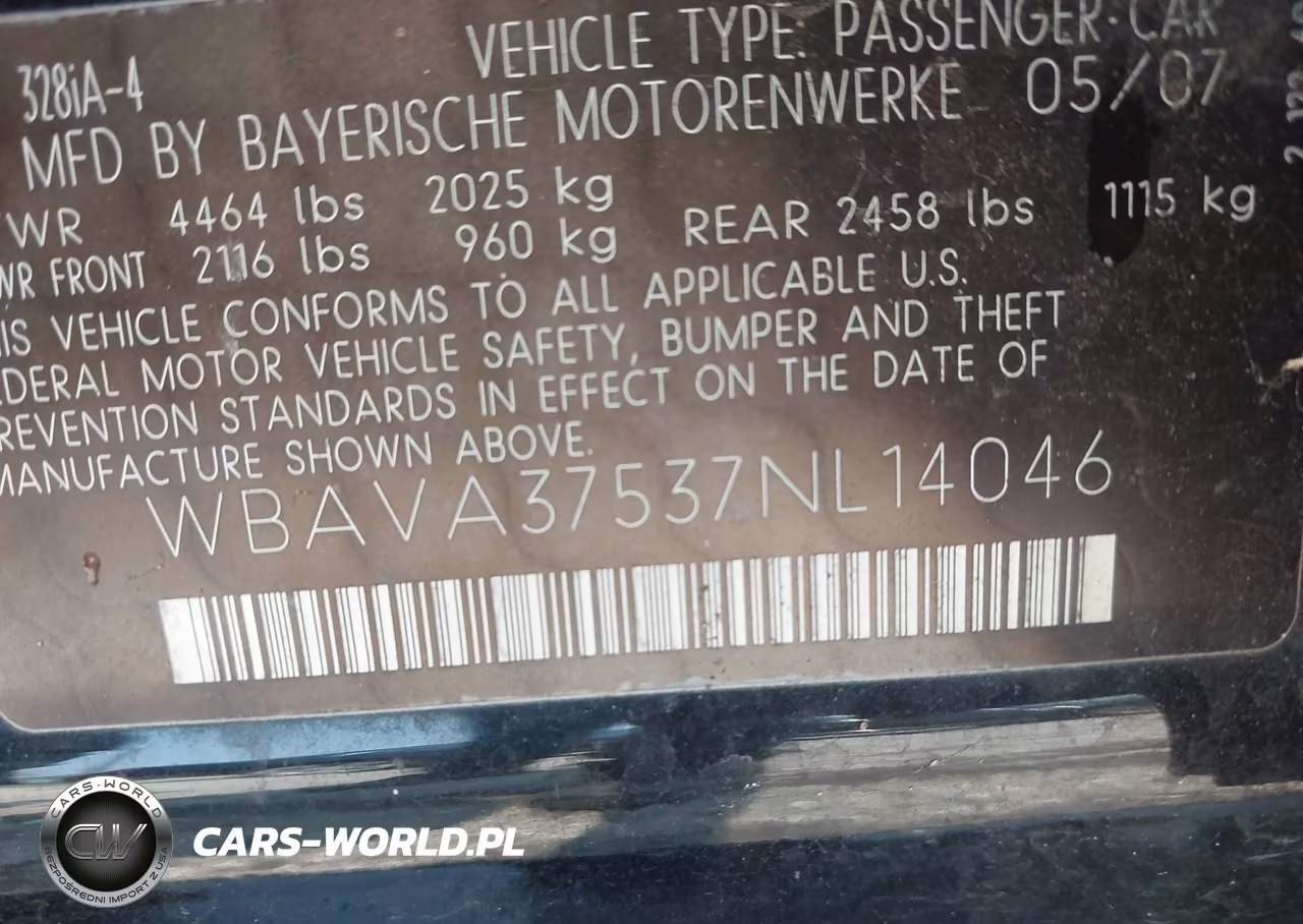 2007 BMW 328I VIN:WBAVA37537NL14046 - 9