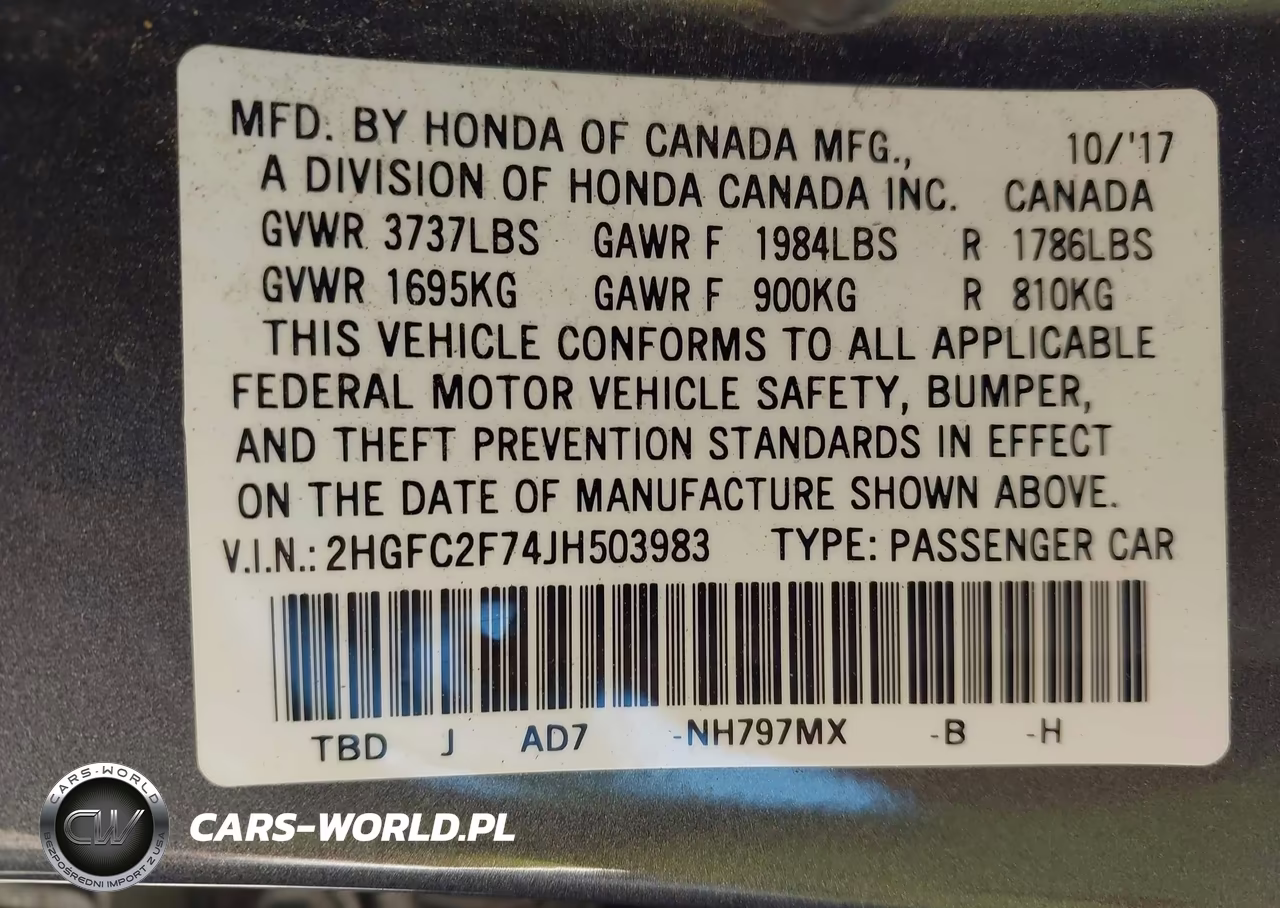 2018 Honda Civic Ex VIN:2HGFC2F74JH503983 - 9