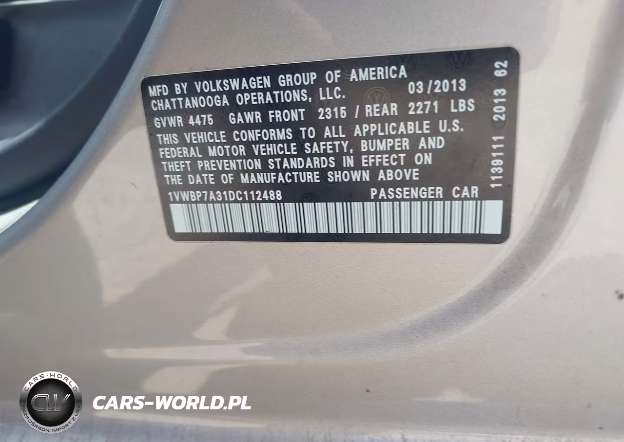 2013 Volkswagen Passat 2.5L Se VIN:1VWBP7A31DC112488 - 9