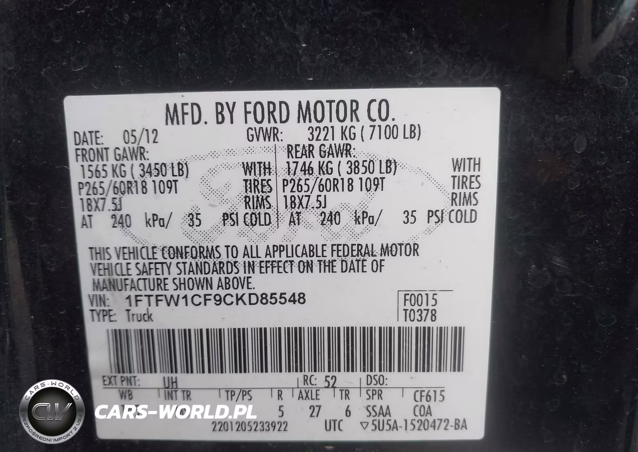 2012 Ford F-150 VIN:1FTFW1CF9CKD85548 - 9