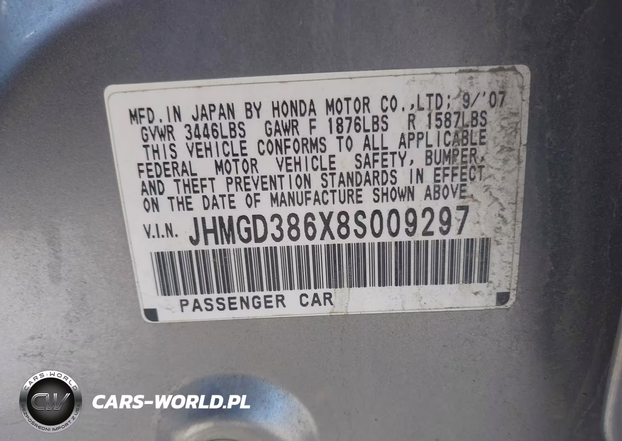 2008 Honda Fit Sport VIN:JHMGD386X8S009297 - 9
