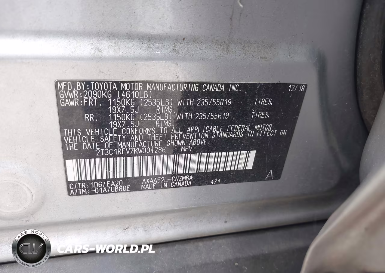 2019 Toyota Rav4 Xle Premium VIN:2T3C1RFV7KW004286 - 9