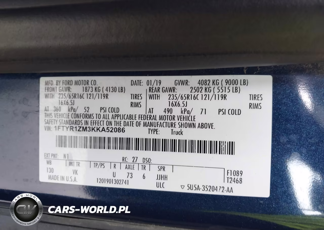 2019 Ford Transit-250 VIN:1FTYR1ZM3KKA52086 - 8