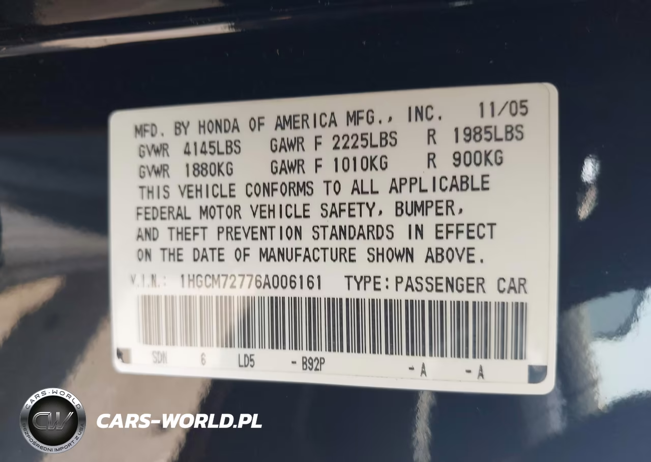 2006 Honda Accord 2.4 Ex VIN:1HGCM72776A006161 - 9