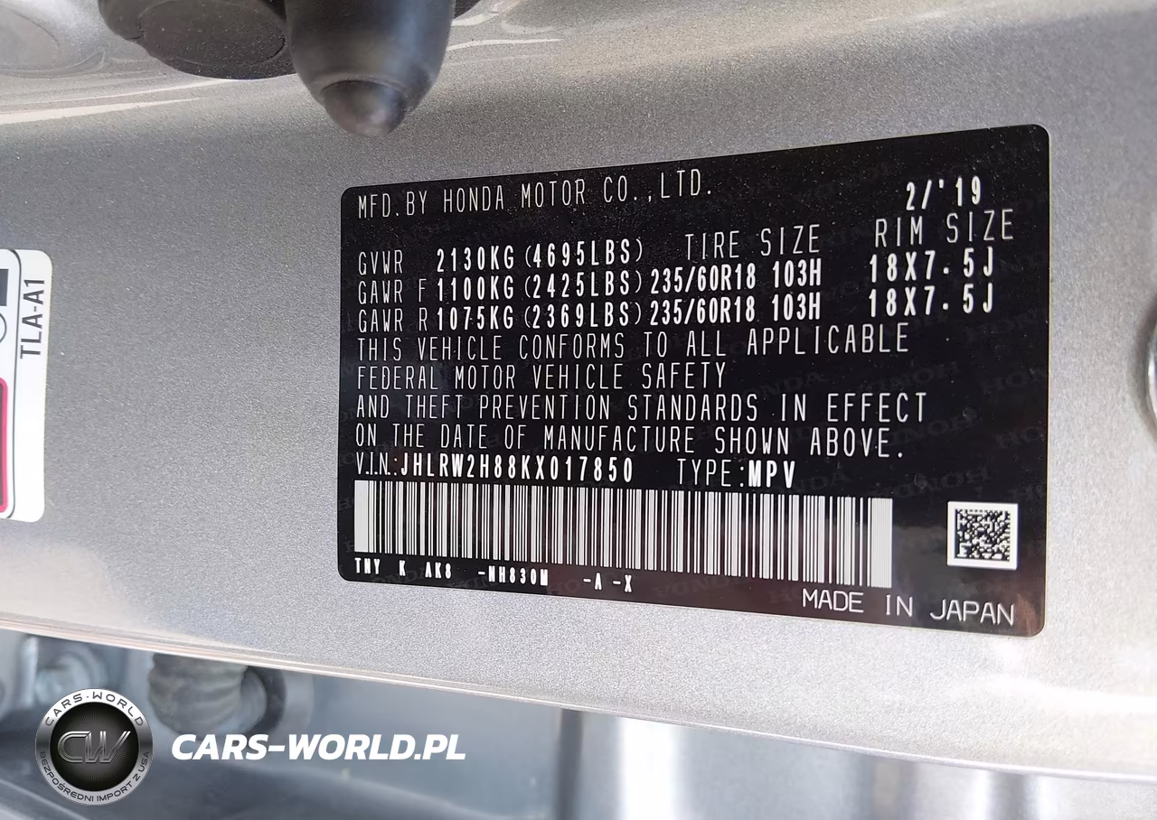 2019 Honda Cr-V Ex-L VIN:JHLRW2H88KX017850 - 9