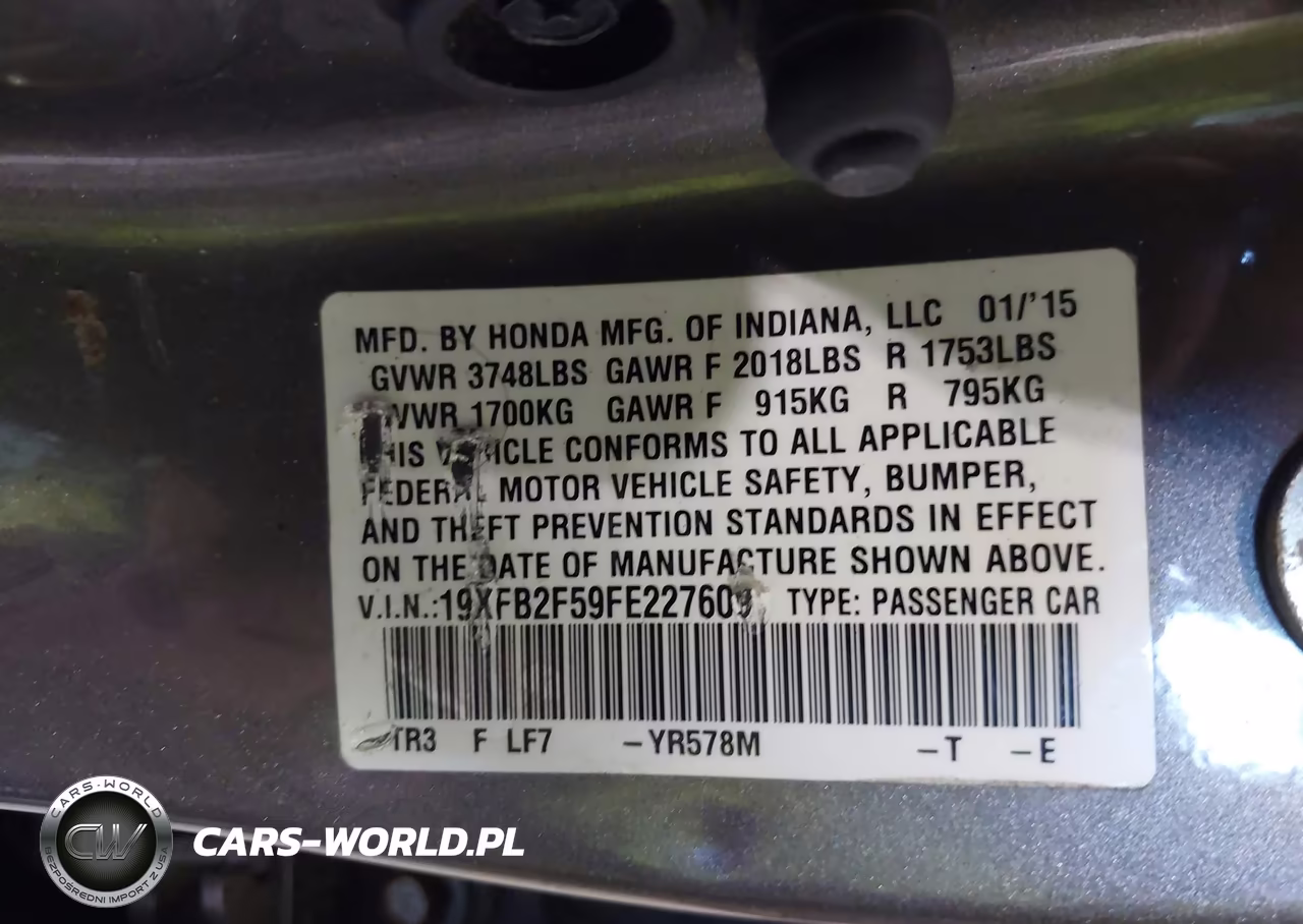 2015 Honda Civic Lx VIN:19XFB2F59FE227609 - 9
