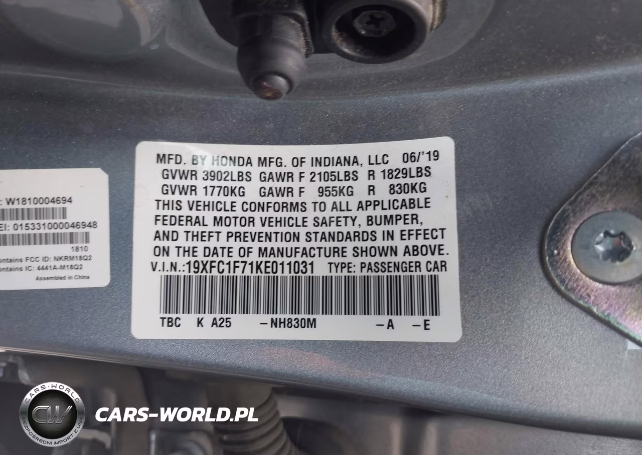 2019 Honda Civic Ex-L VIN:19XFC1F71KE011031 - 9