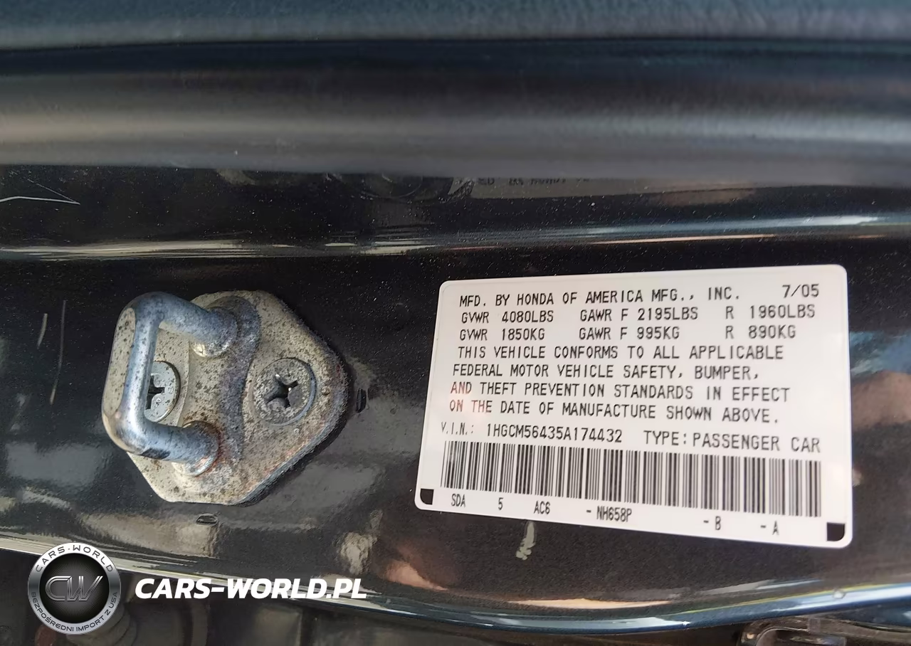 2005 Honda Accord 2.4 Lx VIN:1HGCM56435A174432 - 9