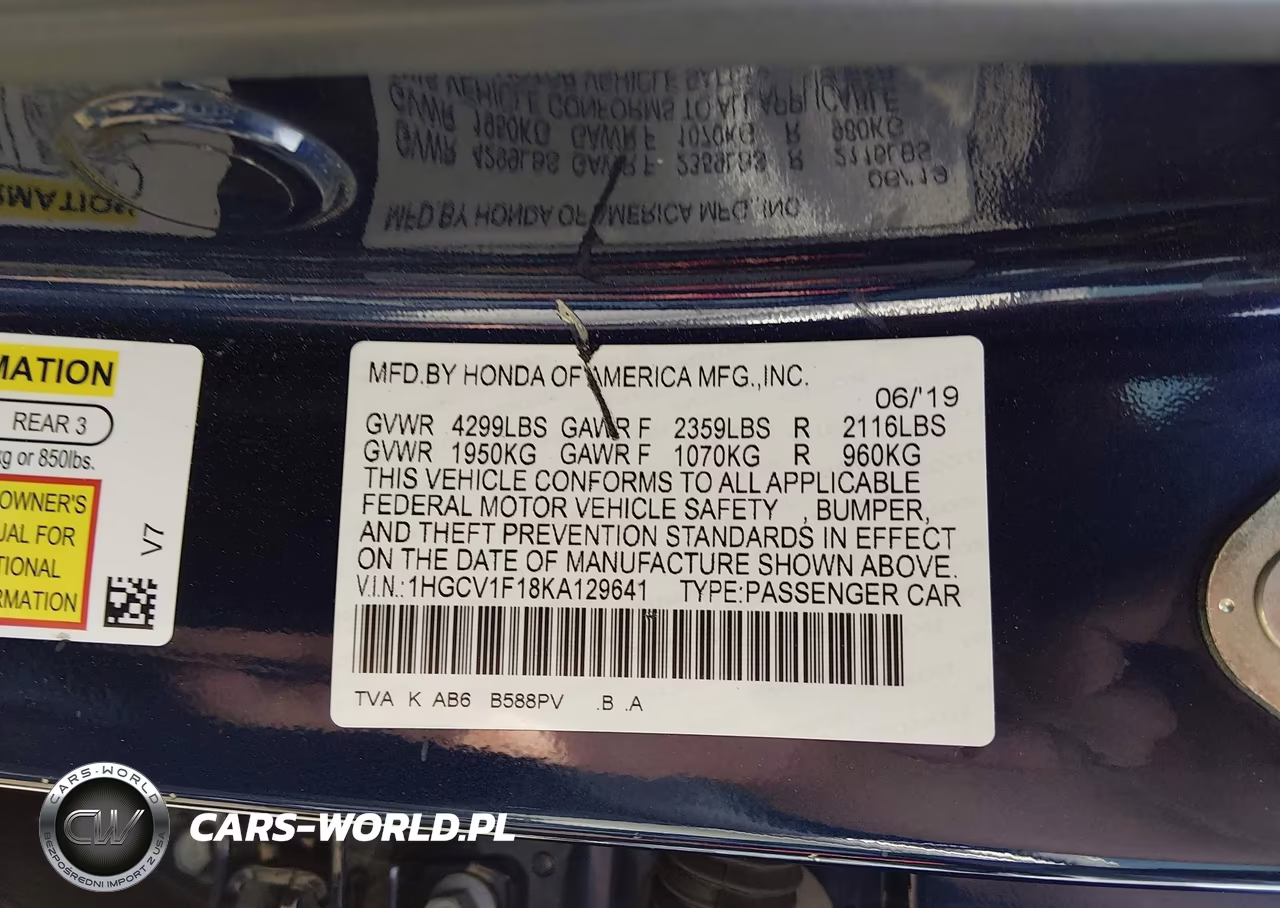 2019 Honda Accord Lx VIN:1HGCV1F18KA129641 - 9