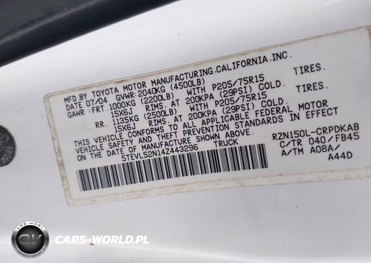 2004 Toyota Tacoma VIN:5TEVL52N14Z443296 - 9