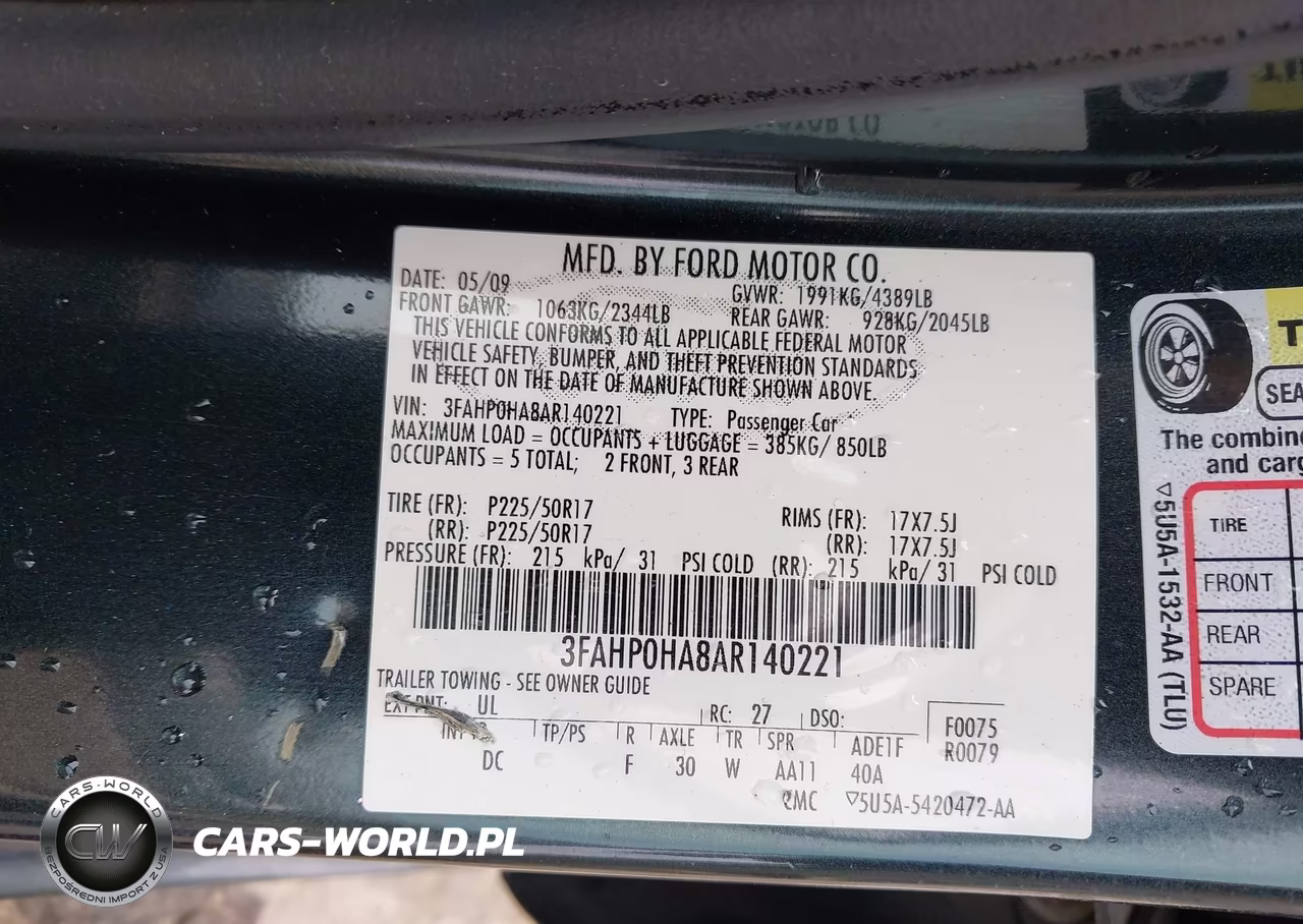 2010 Ford Fusion Se VIN:3FAHP0HA8AR140221 - 9
