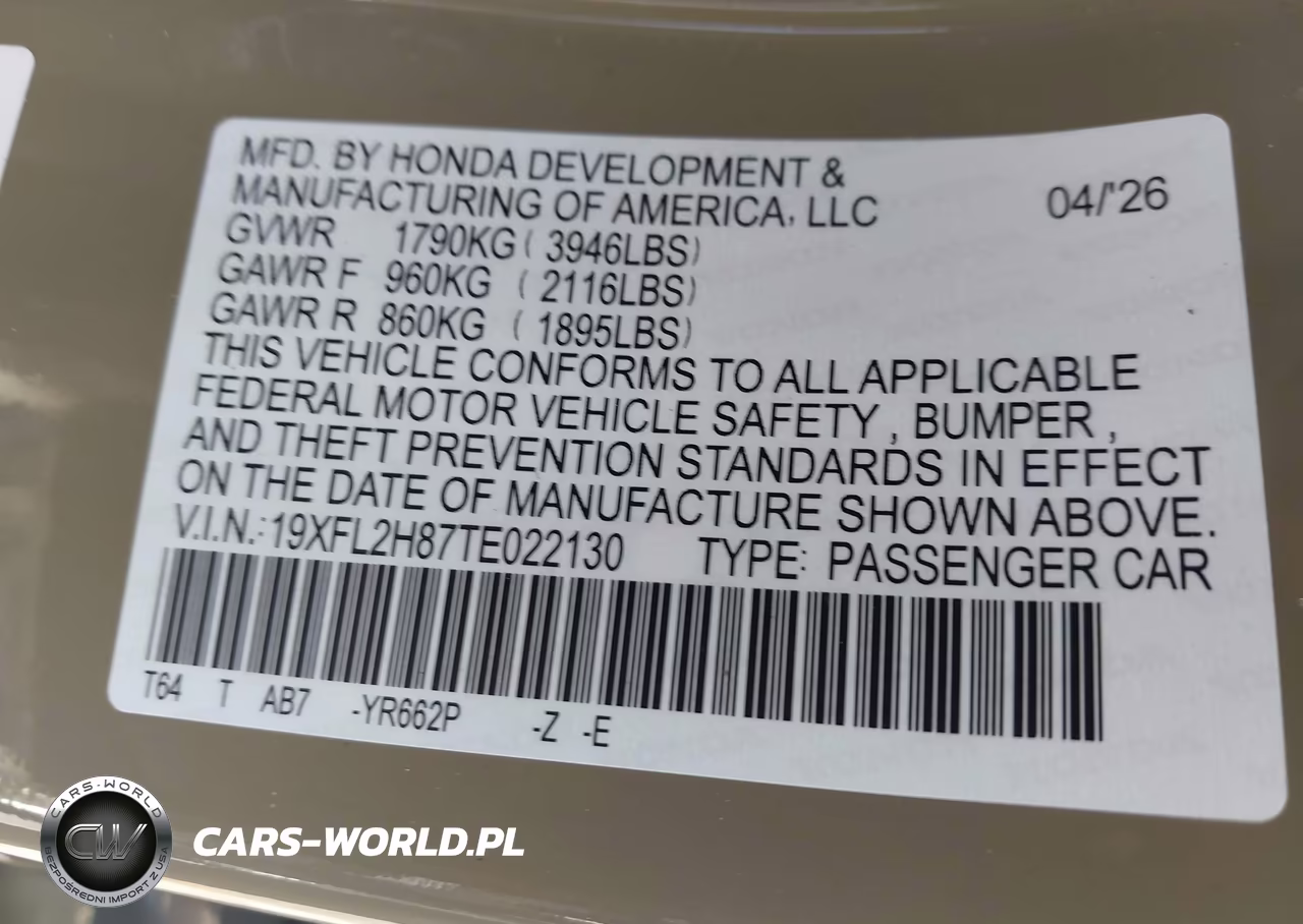 2026 Honda Civic Sport VIN:19XFL2H87TE022130 - 9