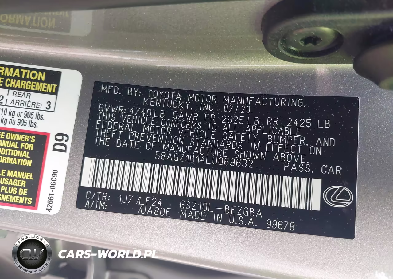 2020 Lexus Es 350 F Sport VIN:58AGZ1B14LU069632 - 9