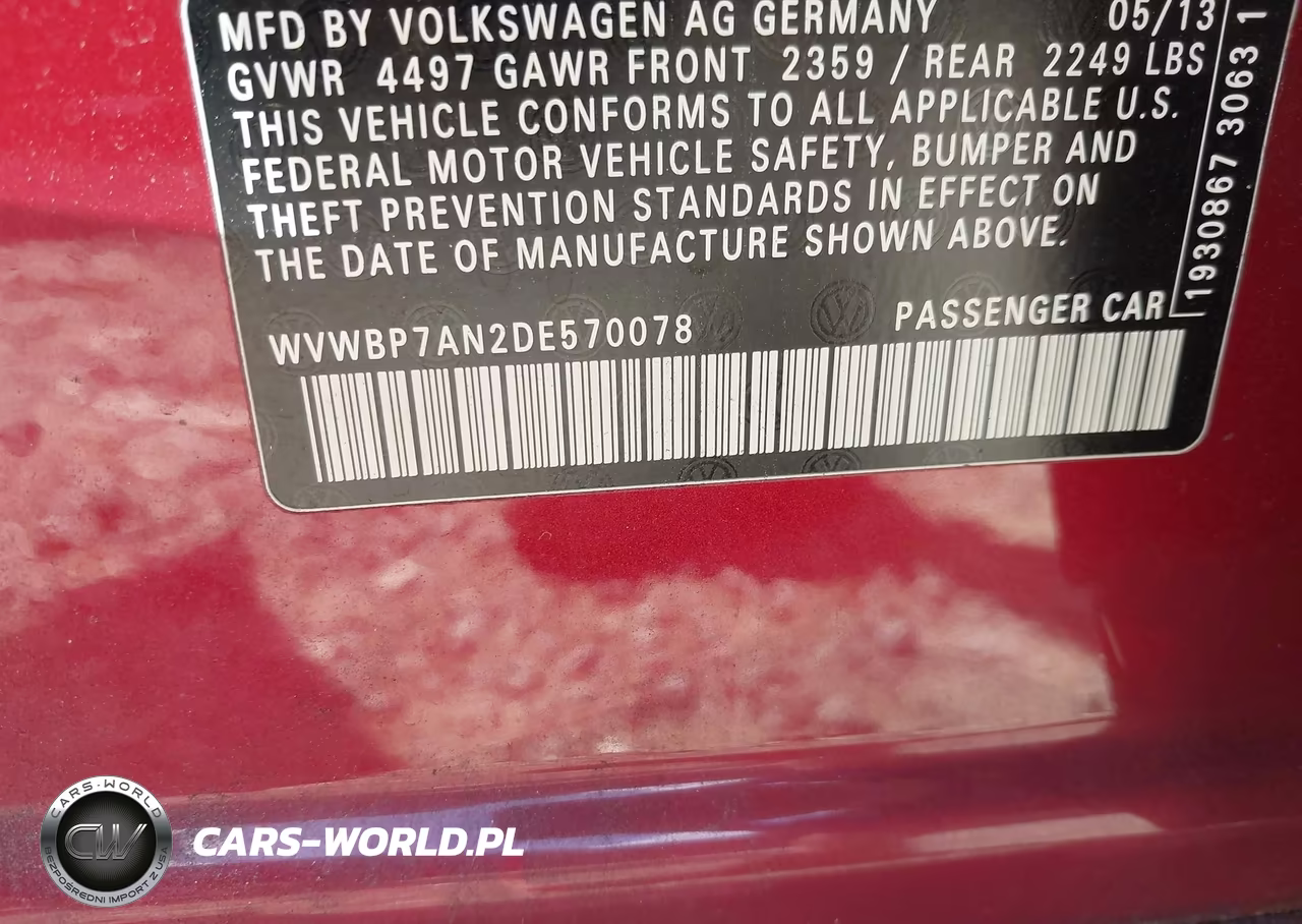 2013 Volkswagen Cc 2.0T Sport VIN:WVWBP7AN2DE570078 - 9