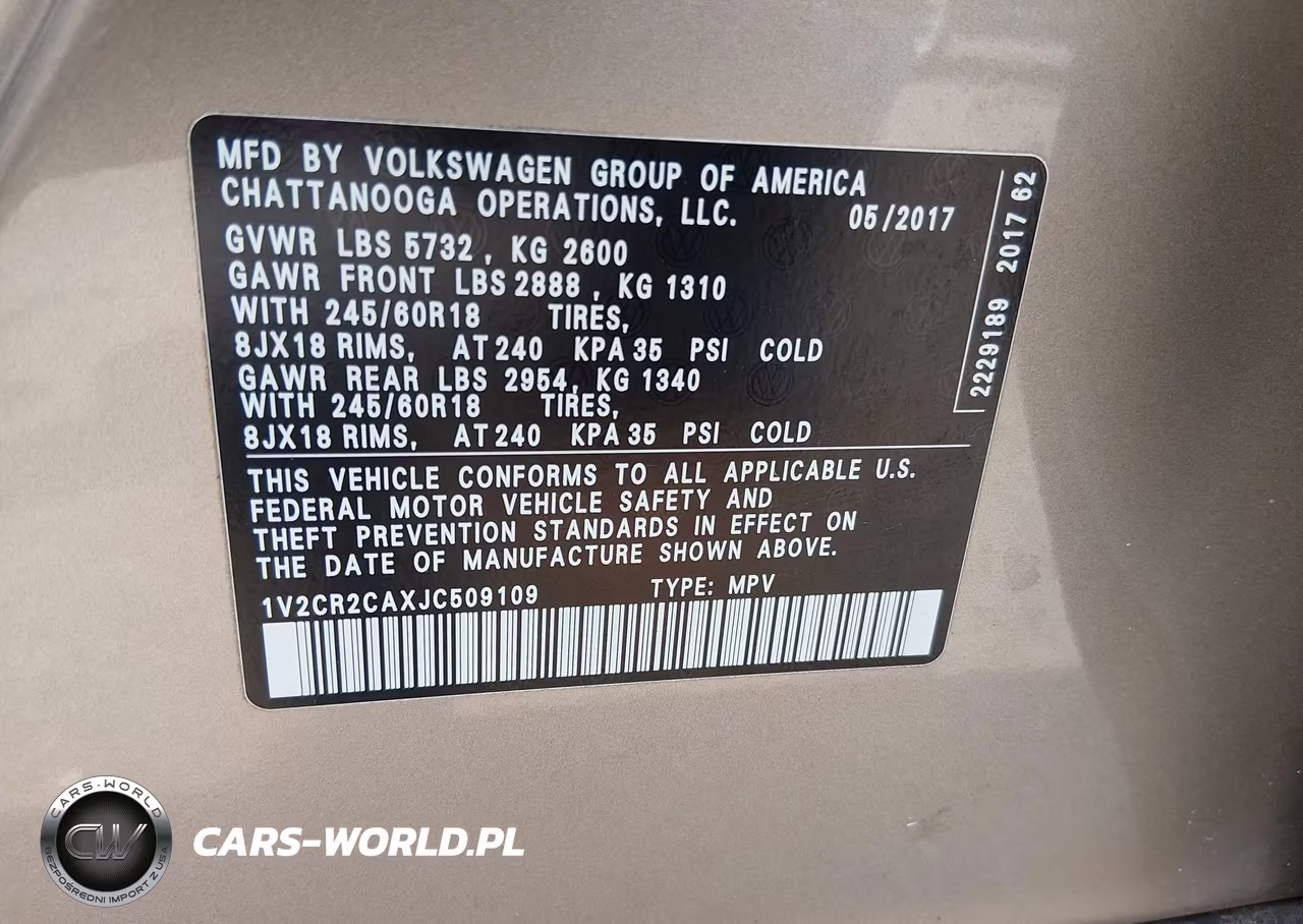 2018 Volkswagen Atlas 3.6L V6 Se VIN:1V2CR2CAXJC509109 - 9