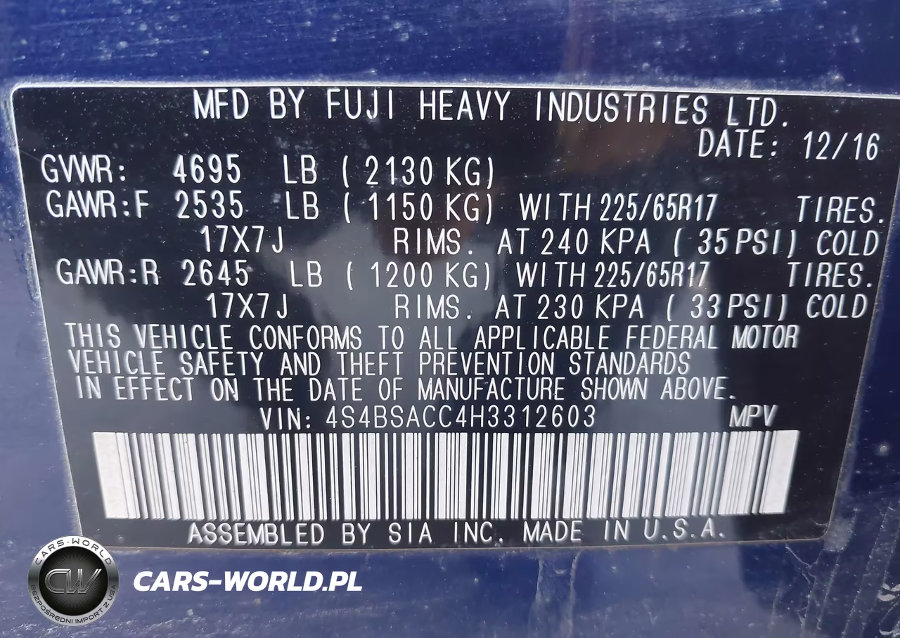 2017 Subaru Outback 2.5I Premium VIN:4S4BSACC4H3312603 - 9