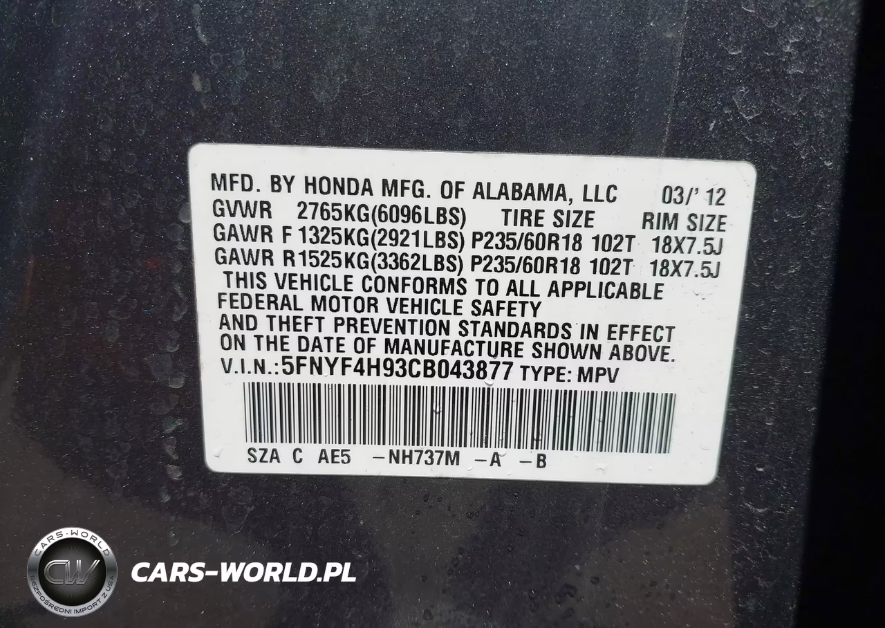 2012 Honda Pilot Touring VIN:5FNYF4H93CB043877 - 9