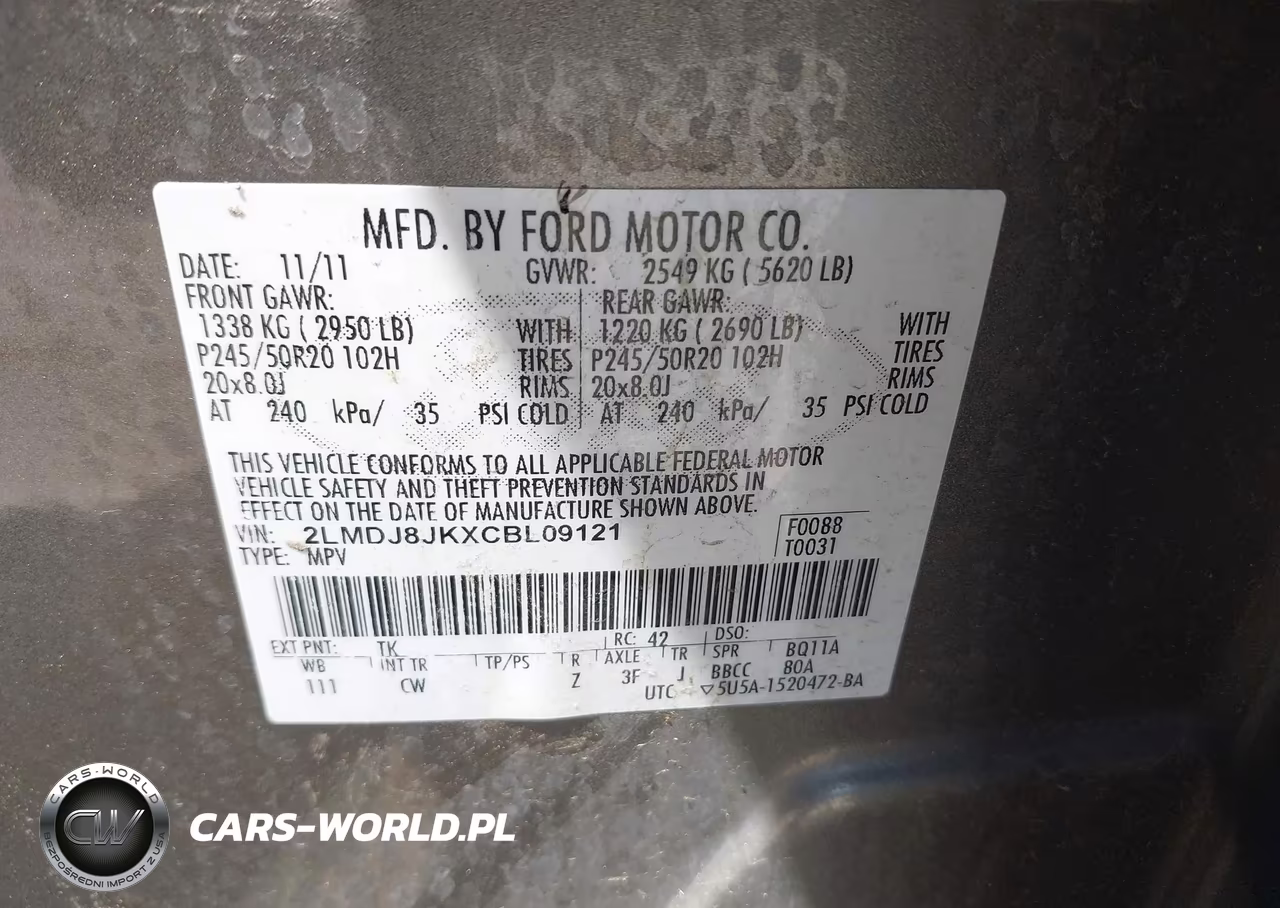 2012 Lincoln Mkx VIN:2LMDJ8JKXCBL09121 - 9