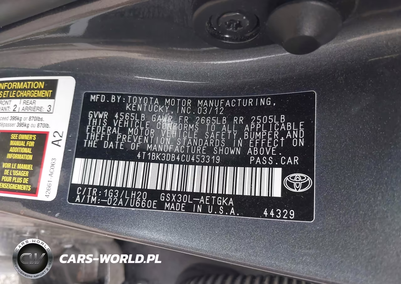 2012 Toyota Avalon VIN:4T1BK3DB4CU453319 - 9