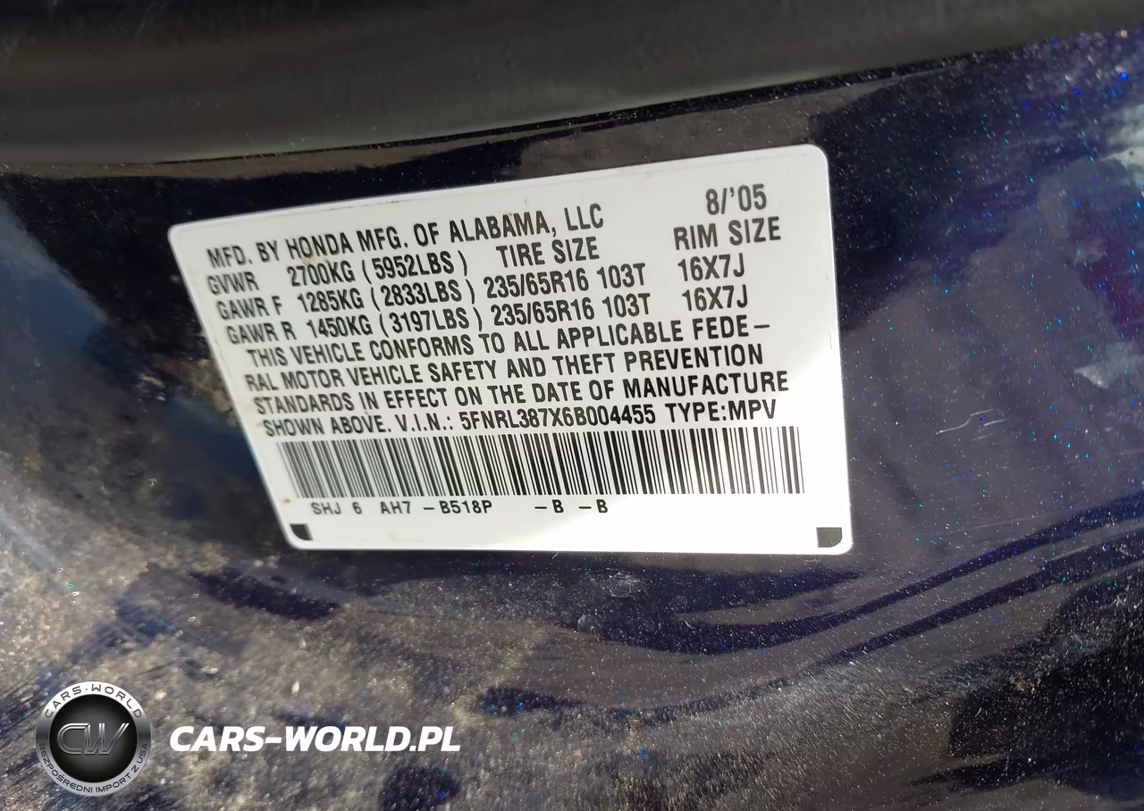 2006 Honda Odyssey Ex-L VIN:5FNRL387X6B004455 - 9