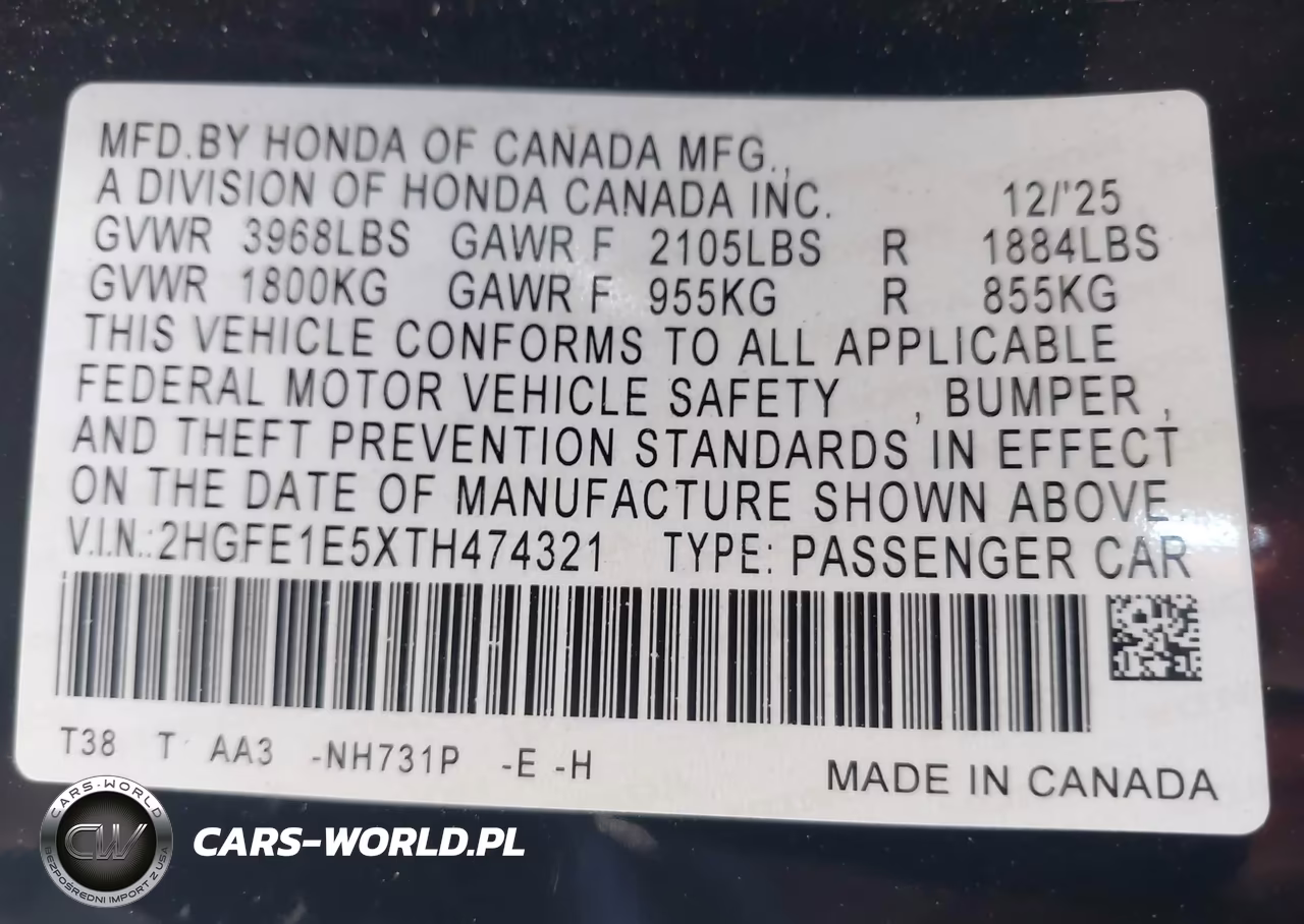 2026 Honda Civic Si Sedan VIN:2HGFE1E5XTH474321 - 9