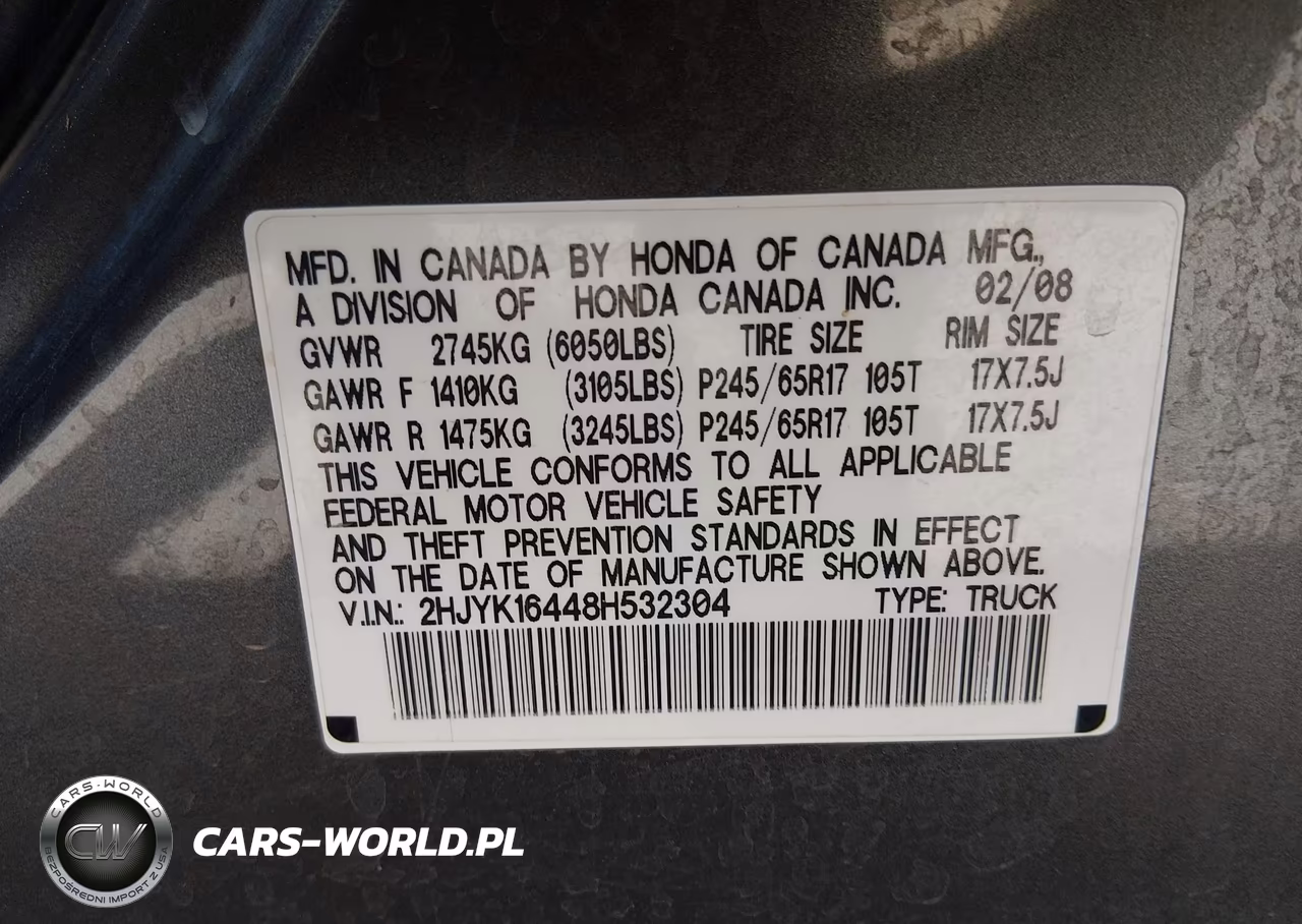 2008 Honda Ridgeline Rts VIN:2HJYK16448H532304 - 9
