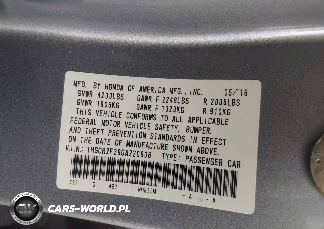 2016 Honda Accord Lx VIN:1HGCR2F39GA220906 - 9