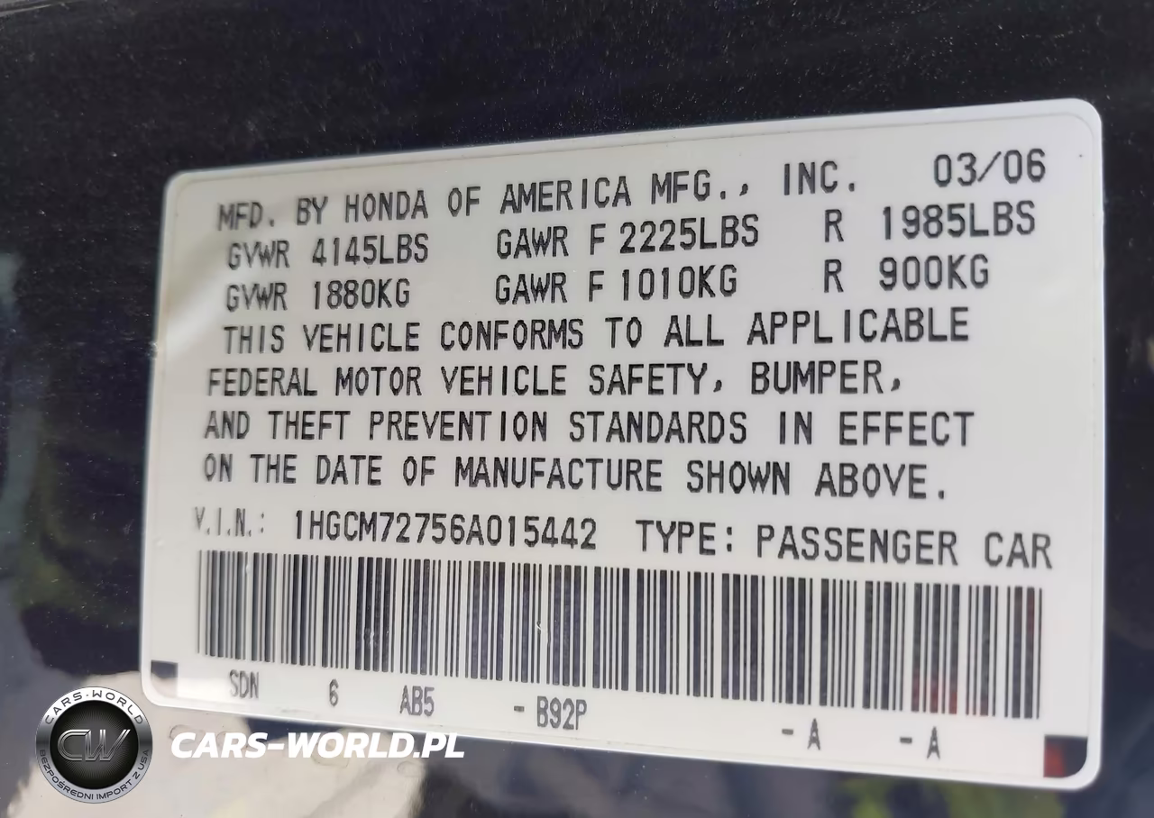 2006 Honda Accord 2.4 Ex VIN:1HGCM72756A015442 - 9