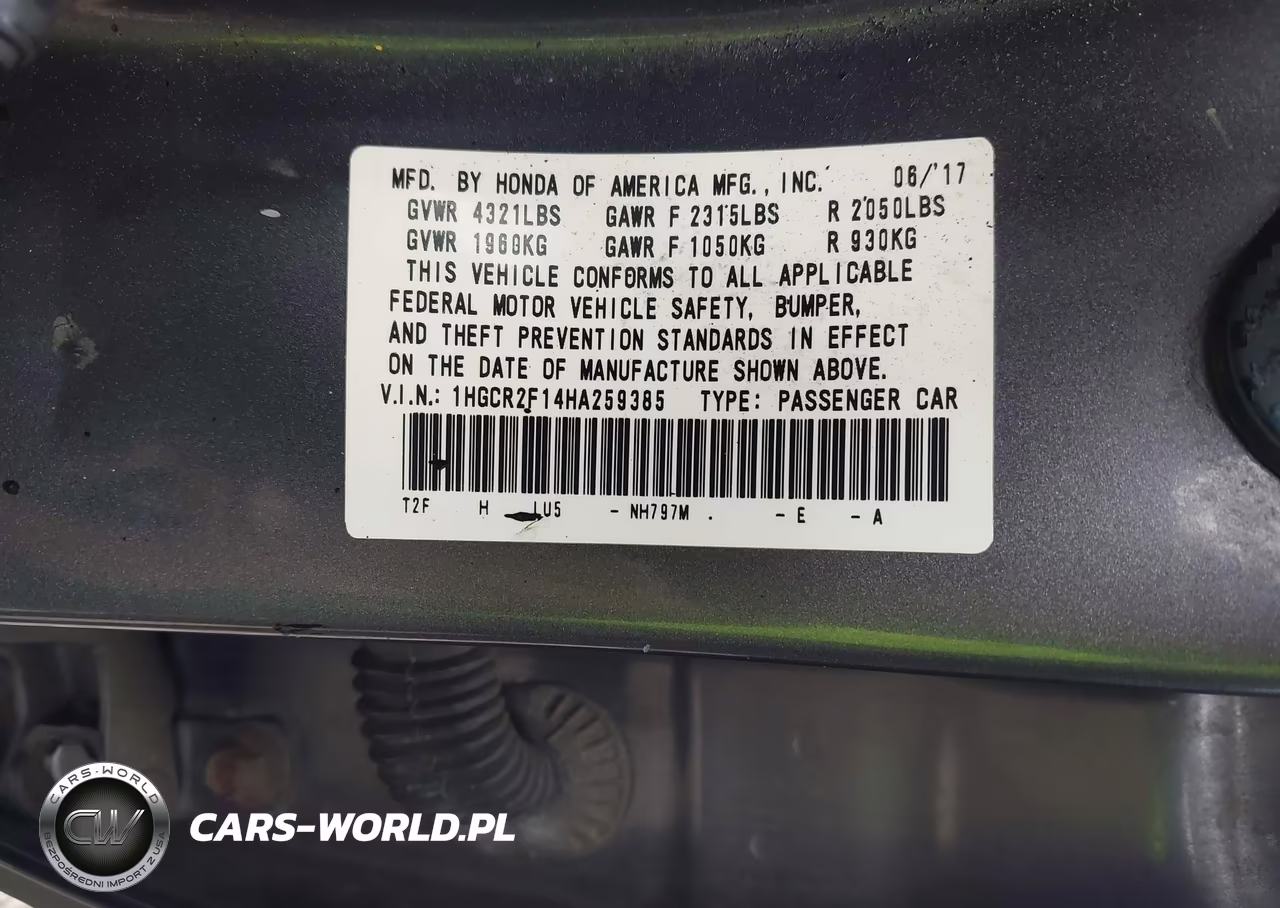 2017 Honda Accord Sport Se VIN:1HGCR2F14HA259385 - 9