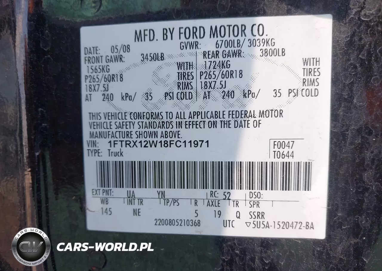 2008 Ford F-150 VIN:1FTRX12W18FC11971 - 9