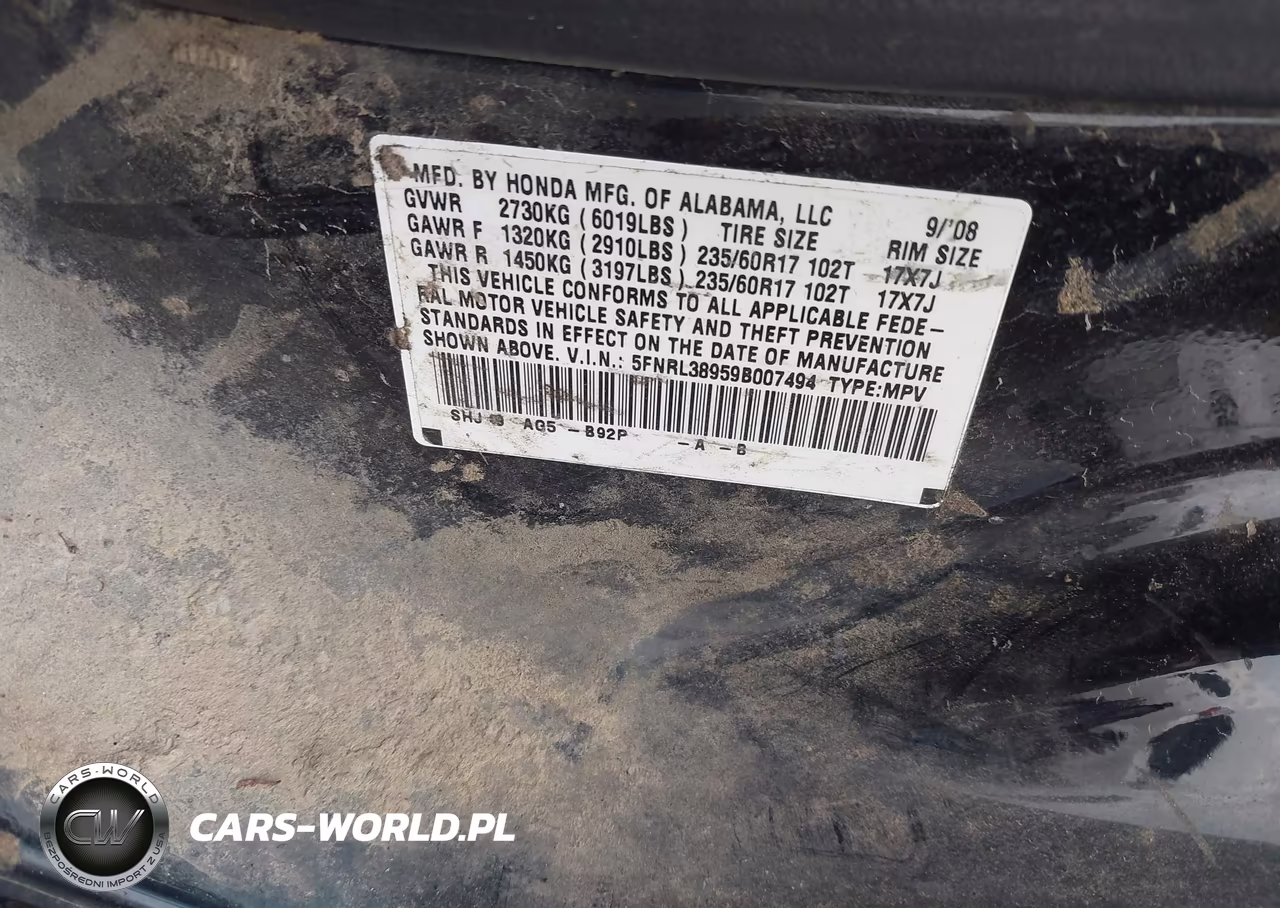 2009 Honda Odyssey Touring VIN:5FNRL38959B007494 - 9