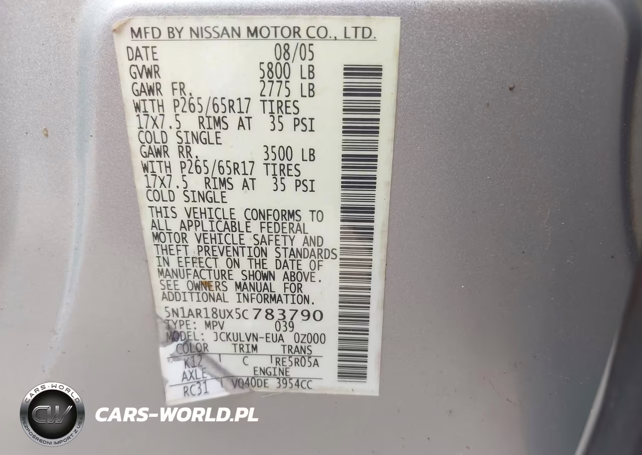 2005 Nissan Pathfinder Le VIN:5N1AR18UX5C783790 - 9