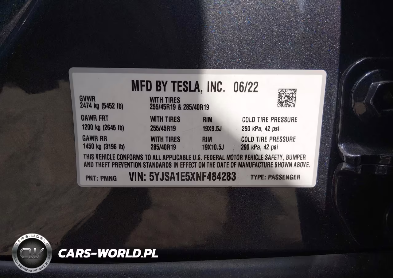 2022 Tesla Model S Dual Motor All-Wheel Drive VIN:5YJSA1E5XNF484283 - 9