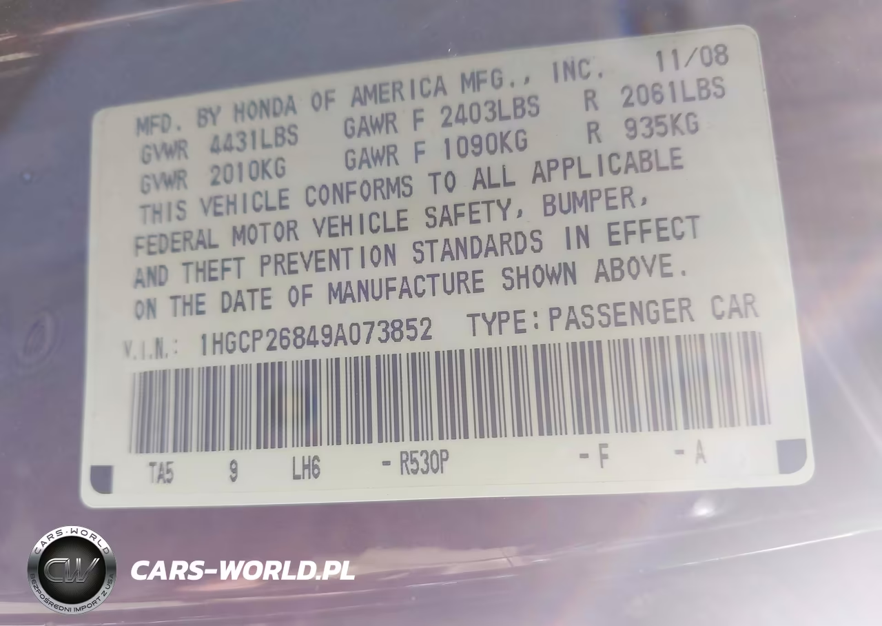 2009 Honda Accord 2.4 Ex-L VIN:1HGCP26849A073852 - 9