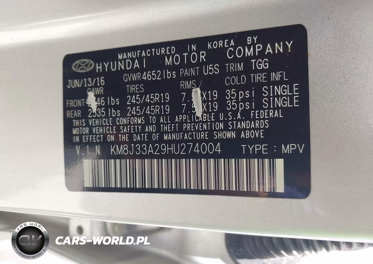 2017 Hyundai Tucson Sport VIN:KM8J33A29HU274004 - 9